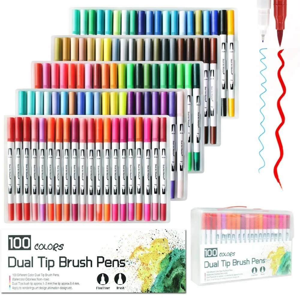 

Dual Tip Marker Pens 100 Colors, Watercolor Dual Brush Pen Brush Tip For Coloring/Art/ Sketching/ Calligraphy/ Manga