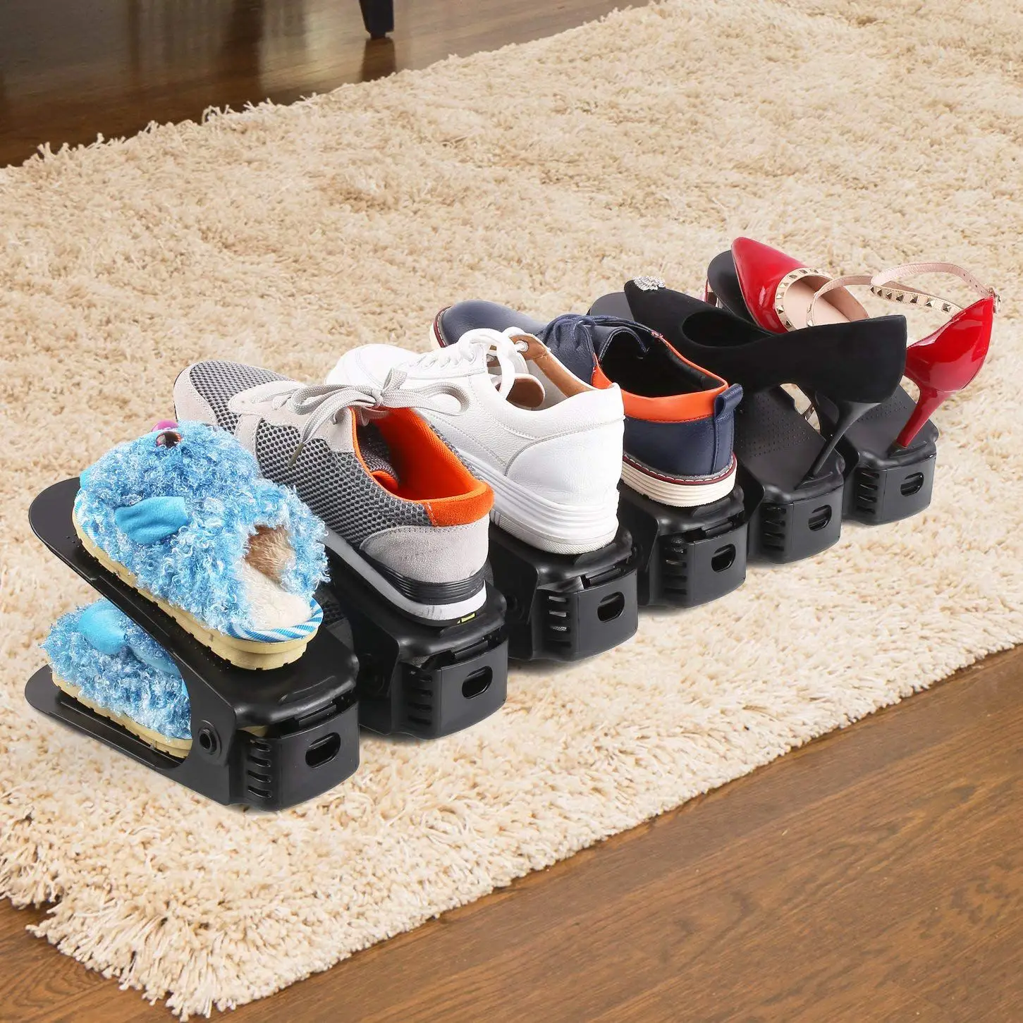 Лот 10 регулируемый держатель для обуви стек обувь Органайзер Экономия пространства обувь пластиковая стойка держатель черный
