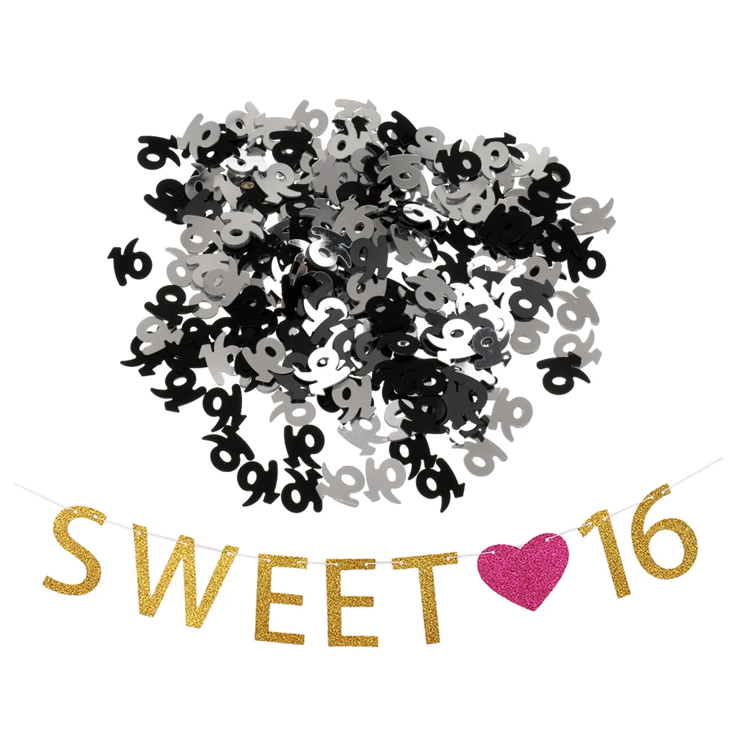 

Vintage Birthday Garland Sweet 16 Heart Party Banner Decorations Age 16 16th Table Confetti Scatters Accessories