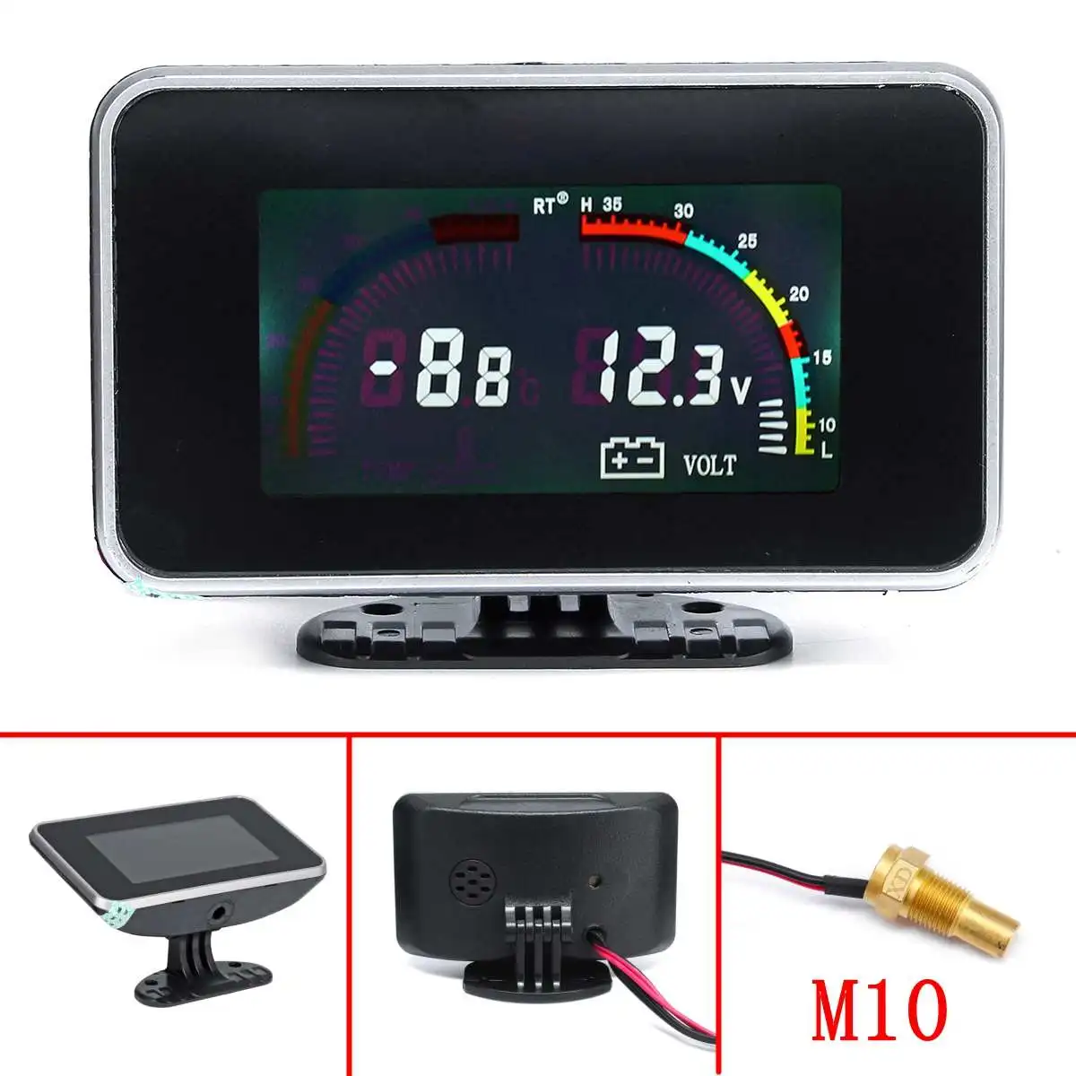 

Plastic Shell 12V-24V 2in1 LCD Car Digital Display Gauge Voltage Pressure Meter Water Temp Meter M10
