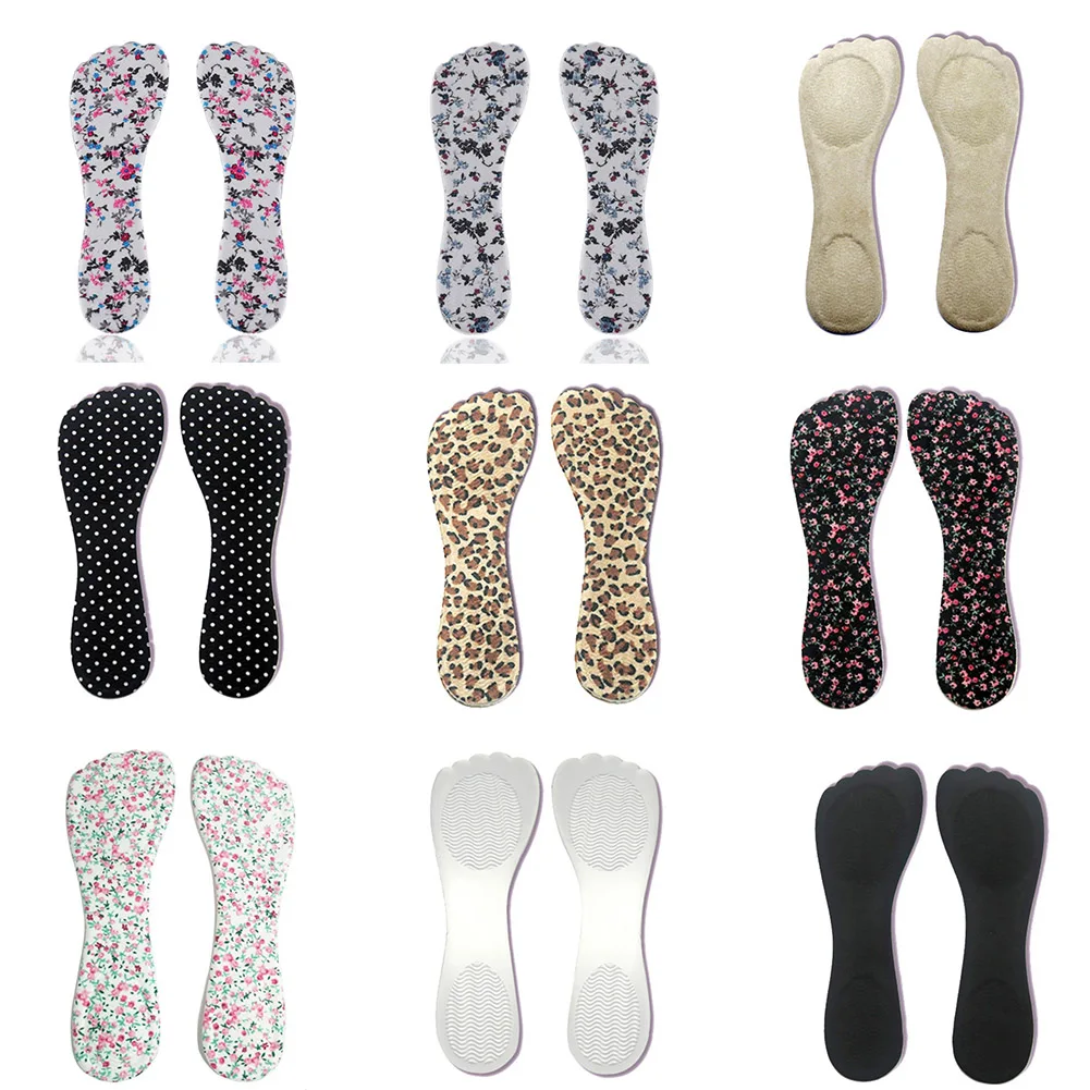 

1 Pair High Heel Silicone Gel Cushion Insoles Anti Slip Pain Relief Foot Pads Floral Printing Comfort Breathable Arch Support