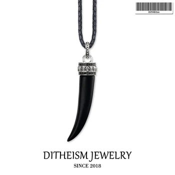 

Leather Rope Necklace Tiger Tooth, 2018 New Fashion 925 Sterling Silver Jewelry European Punk Gift For Men Women Boy Girls