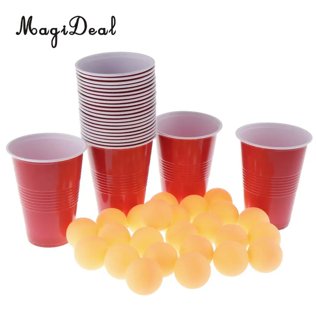 

24 Red Cups & Yellow Ping Pong Balls Beer Pong Set Entertainment & Game