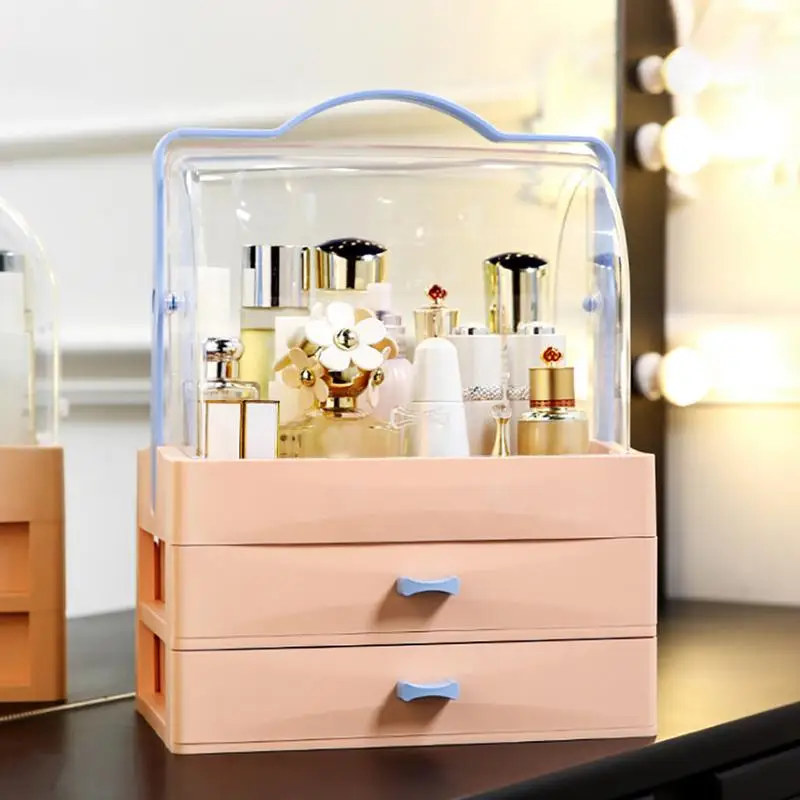 

Innovative Drawer Cosmetic Storage Box Plastic Dust Desktop Skin Care Rack Organizer Finishing Dressing Table Storage Box Case