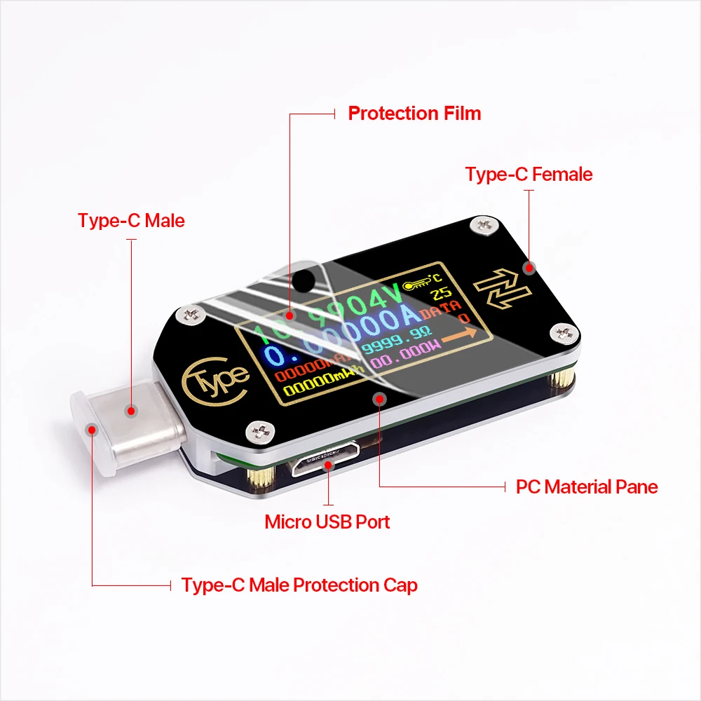 Цветной дисплей HD Type C PD USB вольтметр амперметр с триггером 2 полосный измеритель