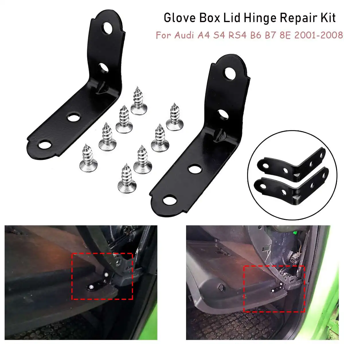 

1 Set Hinge Brackets + 8x Screws Glove Box Lid Hinge Repair Kit Snapped Repair Kit For Audi A4 S4 RS4 B6 B7 8E 2001-2008
