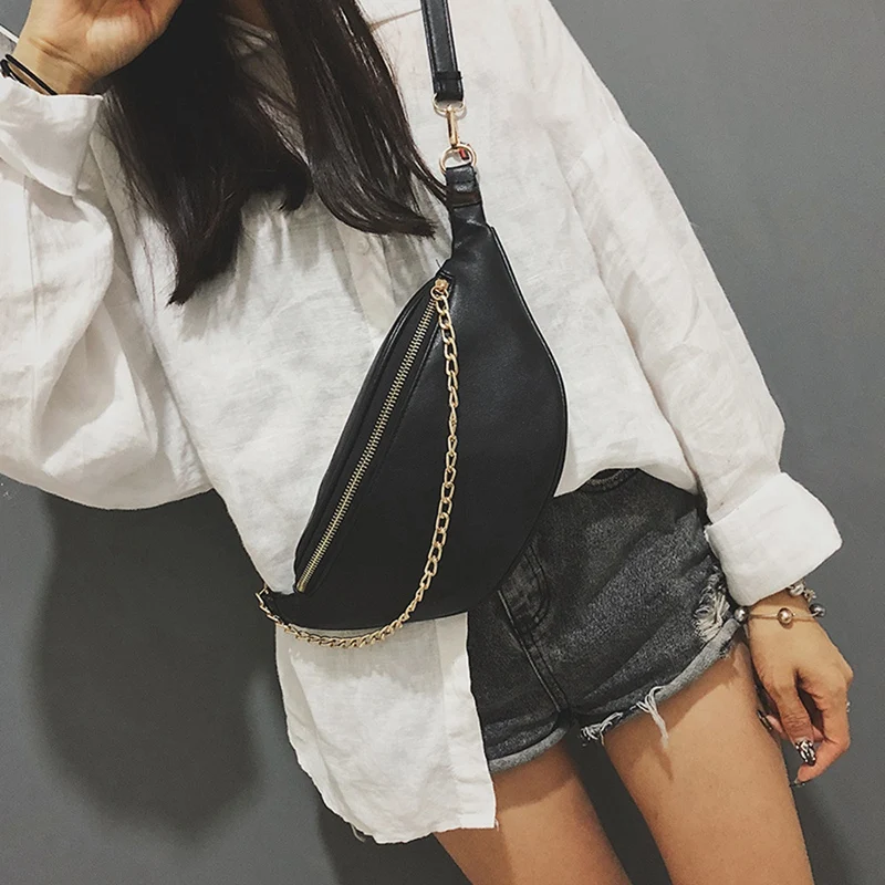 

Women Waist Bags Leather Beach Hip Bag Chain Messenger Chest Crossbody Chest Bag Design Luxury Adjust Hip