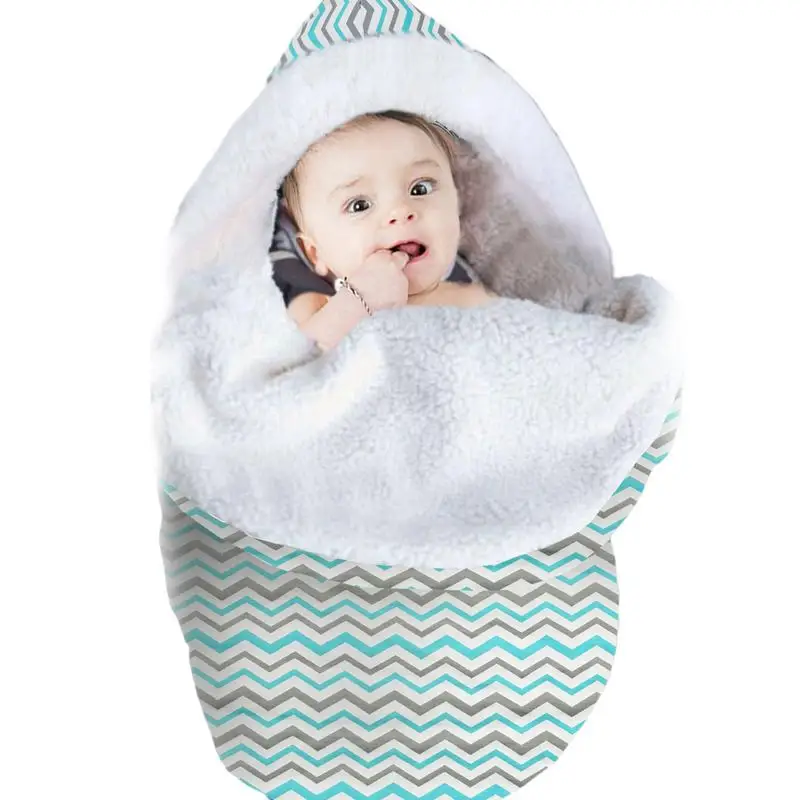 4 Colors Baby Stroller Fleece Lined Sleeping Bag Thickened Cotton Hooded Warm Wrapped Infant Swaddle Blanket |
