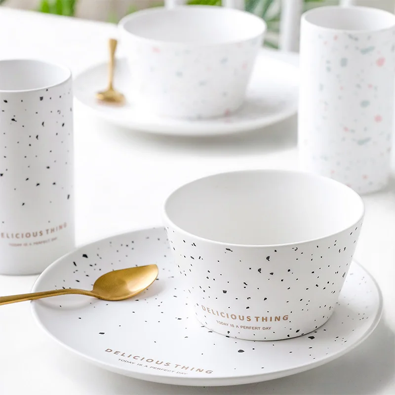 

Terrazzo Ceramic Tableware Job Salad Bowl Breakfast a Dinner Plate Glass Cup Gargle Brush My Teeth Cup