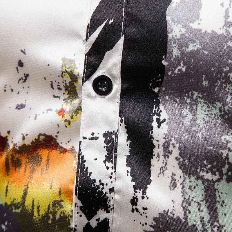 Beste 2019 Nieuwe mannen Zijde Satijn Gedrukt Shirts Mannen Slim Fit Lange Mouw Party Shirt Tops Mannen Print Shirt S 2XL