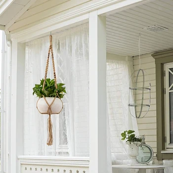 

4Pcs Macrame Plant Hanger,Indoor Outdoor Hanging Planter Net Basket Cotton Rope With Beads For Succulents, Cacti, Herbs, Small