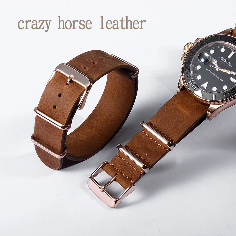 

High Quality Vintage Crazy Horse Genuine Leather Watchband for Nato CK DW Brown Watch Straps 20mm men&women wristband