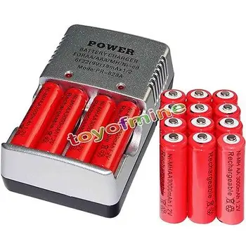 

16x AA batteries Bulk Rechargeable battery red NI-MH 3000mAh 1.2V Red + Smart Charger