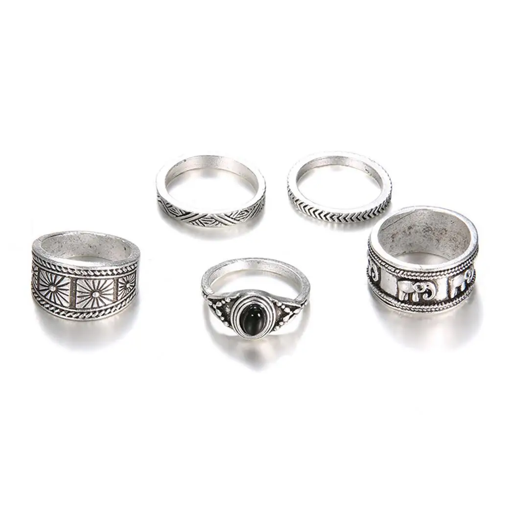 

of Bohemian Style Rings 5pcs Fashion Ring Jewelry Charm Pack Artificial Gem Silver Carved Wedding Women Casual Carved