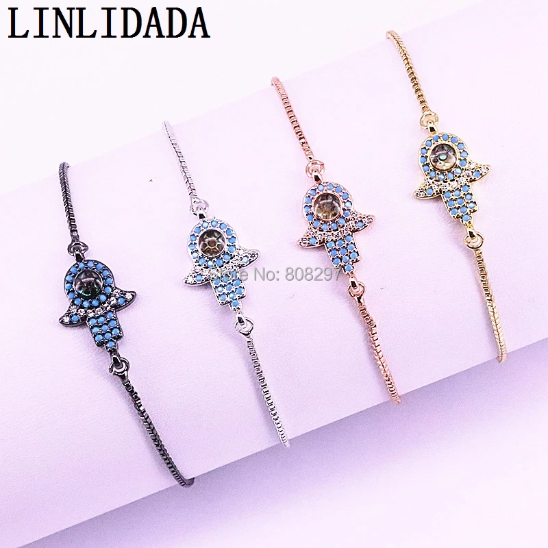 10 шт. Мода Хамса браслет с подвесками на руку для женщин Micro Pave CZ в виде ракушки разъем браслет ювелирные изделия LL-B024