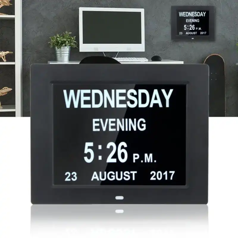 8 Digital Alarm Clock Extra Large Non Abbreviated Day Clock Date Time Display Table Clocks Dementia Digital Wall Calendar Wall Clocks Aliexpress