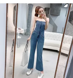 Women Sexy Off Shoulder Denim Jumpsuit Fashion Sleeveless Pure Long Romper Casual Vocation Holiday Wide Leg Playsuits Women Sexy Off Shoulder Denim Jumpsuit Fashion Sleeveless Pure Long Romper Casual Vocation Holiday Wide Leg Playsuits