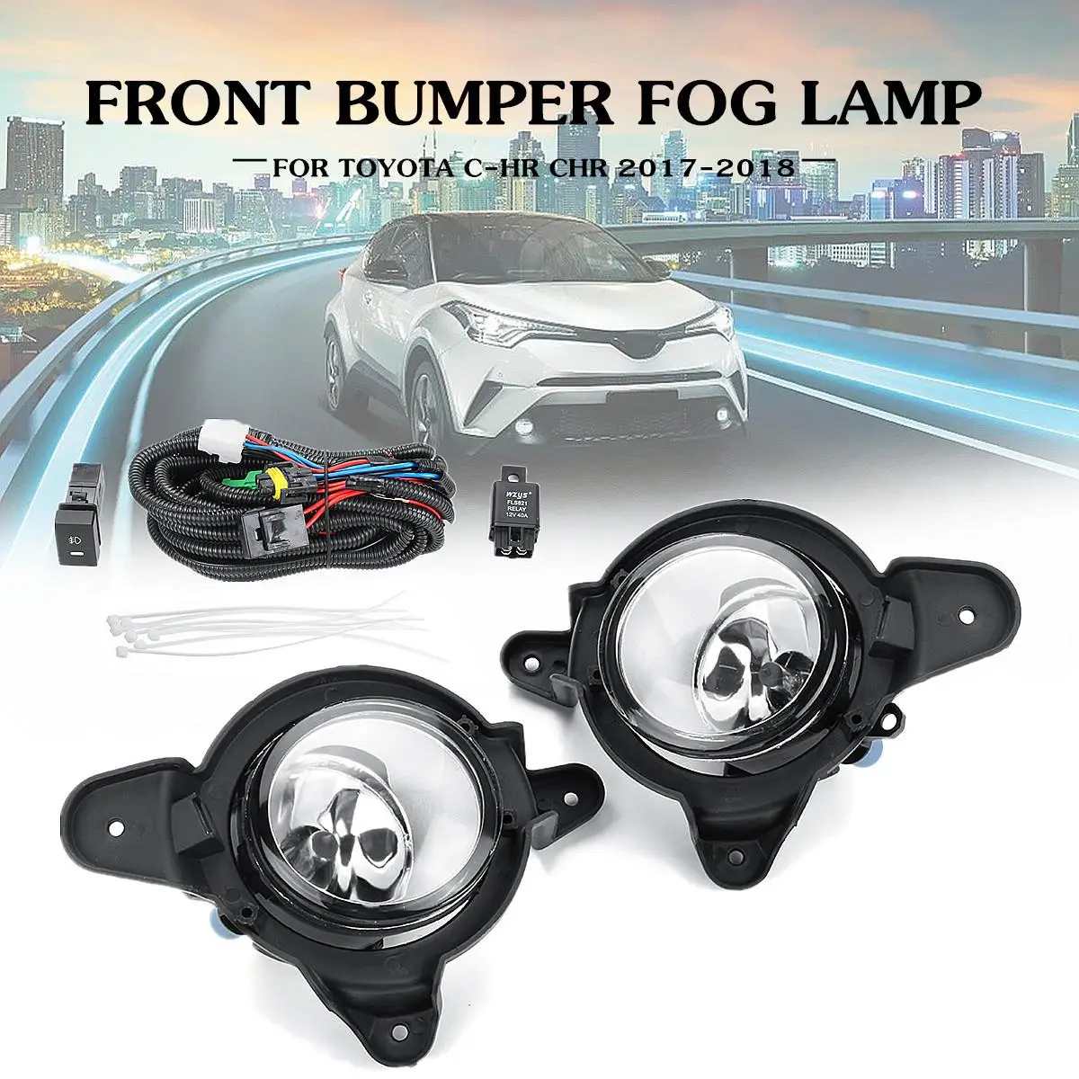 

Front Bumper Light Fog Lamp With Wires Switch for Toyota C-HR CHR 2016-2018 DC 12V 55W H11 Halogen 9x11x12cm 100% Waterproof