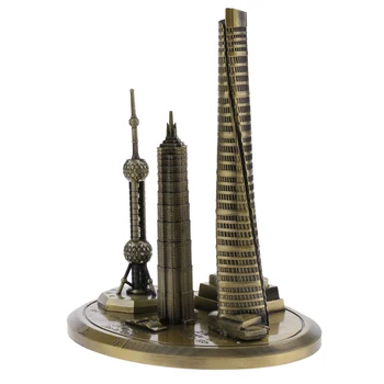 

20cm Shanghai Skylines Landmarks Buildings Souvenir Model Metal Craft Ornament for Home Shelf Desk Table Gift Favor