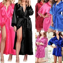 Женское гладкое атласное кружевное платье, халат, свадебное платье невесты, Дамское длинное кимоно, ночная рубашка, платье для сна