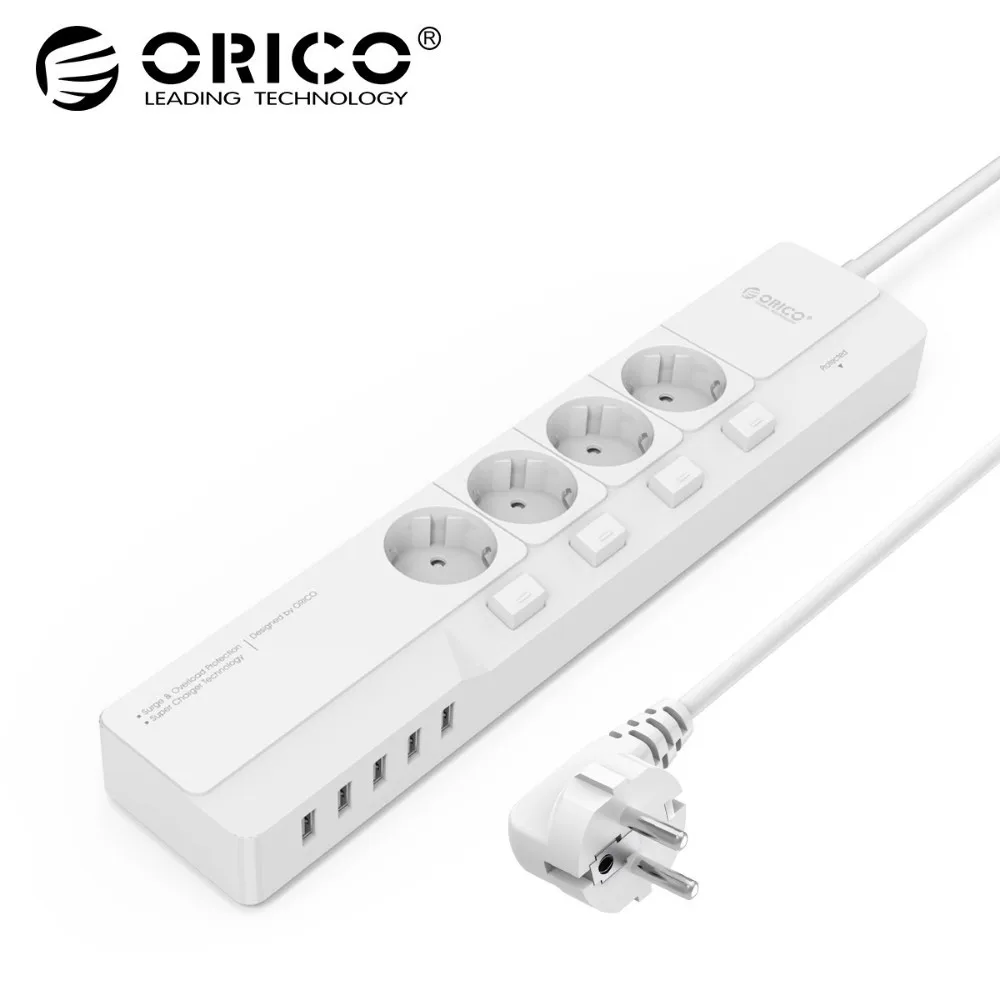 

ORICO Smart Socket 4 AC Outlet 5 USB Port Surge Protector Universal Adapter Travel Multi Plug Home Electronics Extension Board