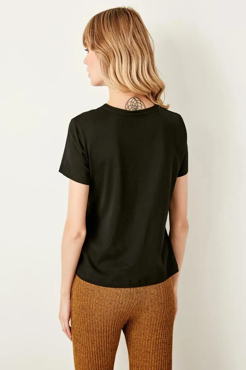 Trendyol черный велосипед шеи хлопок Базовые Трикотажные футболки TWOSS19BO0065|Футболки| |