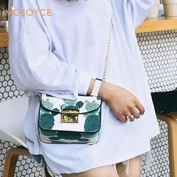 

Girls Cactus Print Flap Shoulder PU Leather Messenger Handbags Women Small Satchel Casual Chain Crossbody Bags bolsa feminina