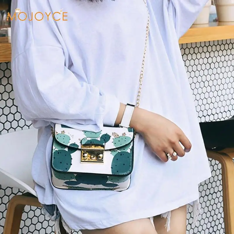 الفتيات الصبار طباعة رفرف الكتف بو الجلود رسول حقائب النساء صغيرة حقيبة عارضة سلسلة Crossbody أكياس بولسا الأنثوية