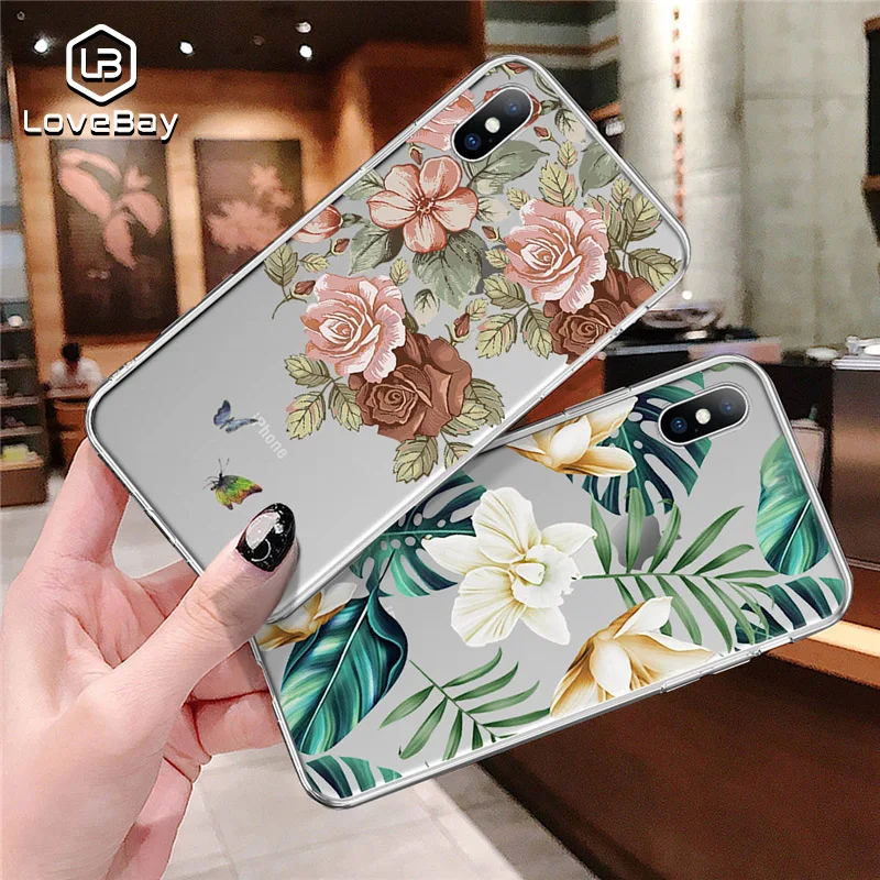 Lovebay Phone Case For iPhone 6 6s 7 8 Plus XS X XR Max Retro Summer Green Cactus Leaf Flower Clear Soft TPU Back Cover Coque |