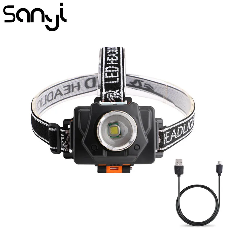 

SANYI 2 Modes Head Lamp 2 Modes Torch USB Charging Built-in Battery Flashlight Head 3800 Lumen Zoomable Headlight