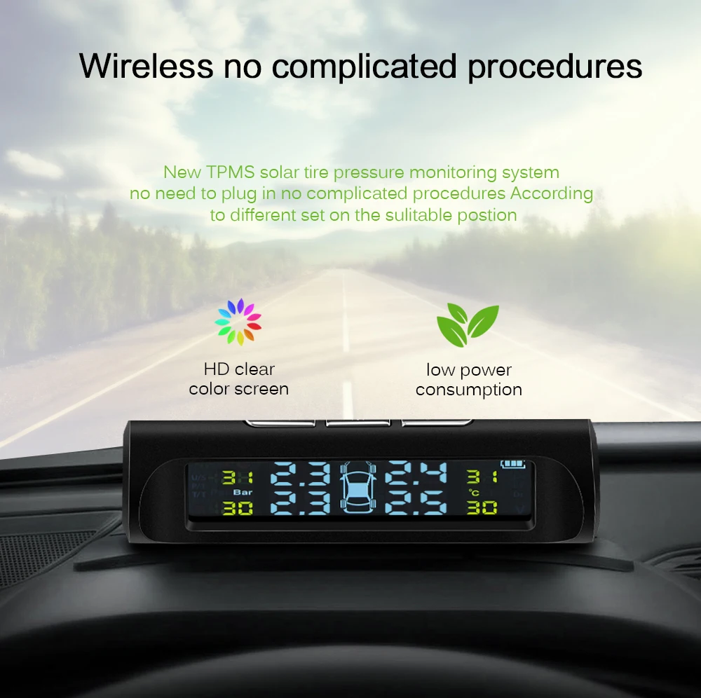 Умный автомобиль TPMS система контроля давления в шинах солнечной энергии зарядки