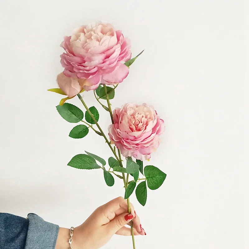 

3 Heads Artificial Flowers Peony Bouquet Silk Flowers Bridal Bouquet Fall Vivid Fake Rose Flowers for Wedding Home Party Decor