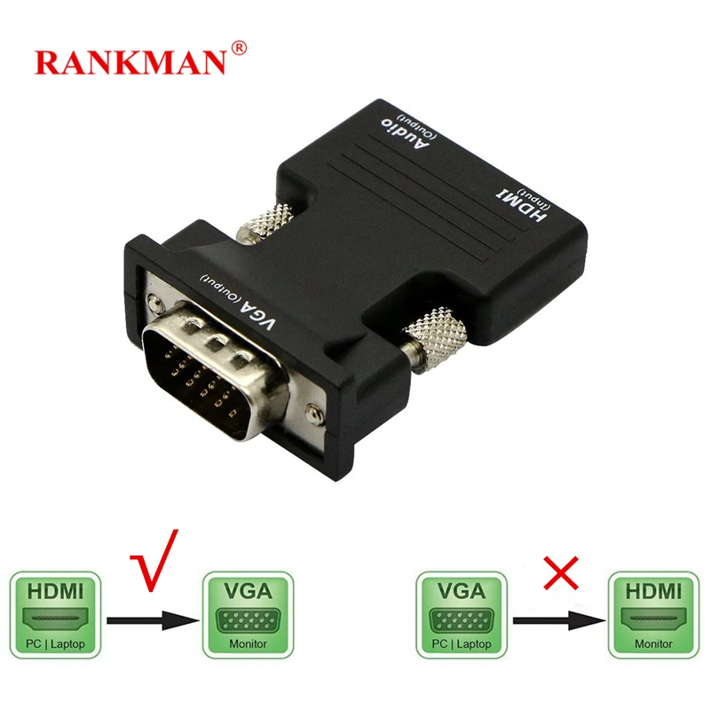 Rankman HDMI إلى محول VGA محول مع الصوت الإناث إلى الذكور كابلات 1080 P ل HDTV مراقب العارض PC Rankman HDMI إلى محول VGA محول مع الصوت الإناث إلى الذكور كابلات 1080 P ل HDTV مراقب العارض PC