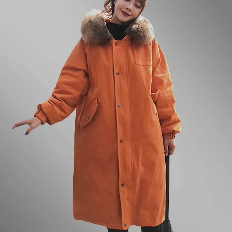

Real Raccoon Fur Collar Thicken Parkas Women Winter Coat Warm Long Padded Cotton Jacket 2018 Fashion New Hooded Outerwear PJ300