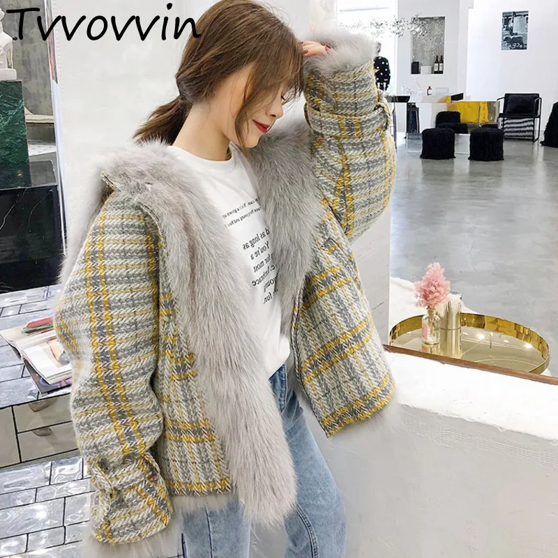 

TVVOVVIN 2019 Autumn Winter New Overcome Double Faced Korea Coat Womens Fur Tops Jacket Hooded E501