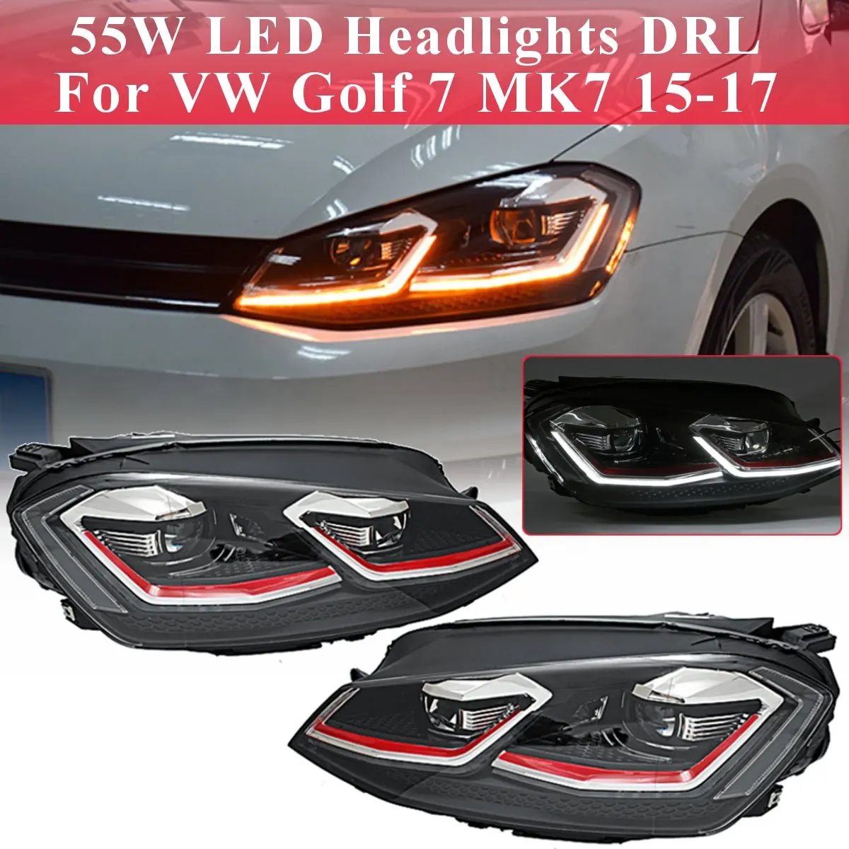 

For VW Golf 7 MK7 Car Styling Head Lamp Case Clear LED Headlights DRL Lens Double Beam Bi-Xenon For Golf 7 2015 2016 2017