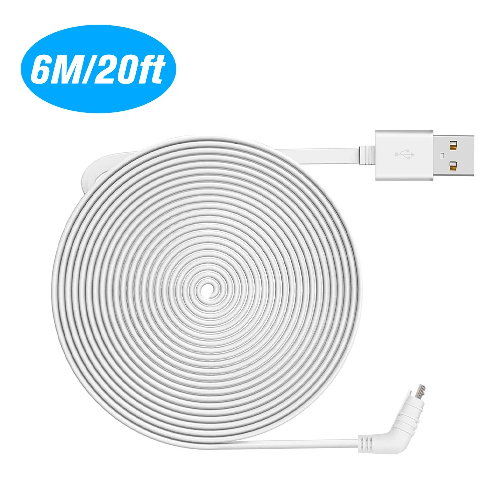 

6M/20ft Charging Power Cable Fits for Arlo Pro, Arlo Pro 2, Arlo GO Flat Cable Micro USB Cable Charging/Power Cord without Plug