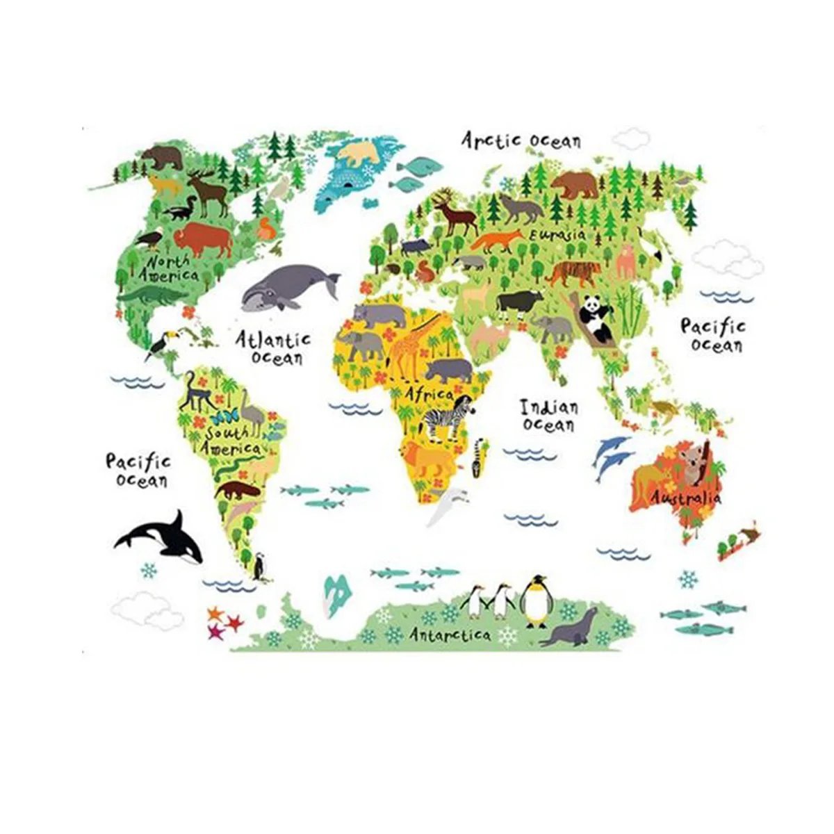 

AAAJ-Large Kids Educational Animal World Map Removable Decal Art Mural Decor Wall Stickers