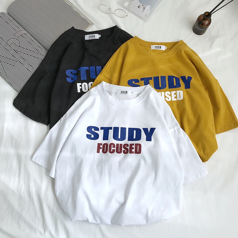 

Men's T-shirt 2019 spring new thinking printing short-sleeved loose casual five-point sleeves round neck youth men's clothing