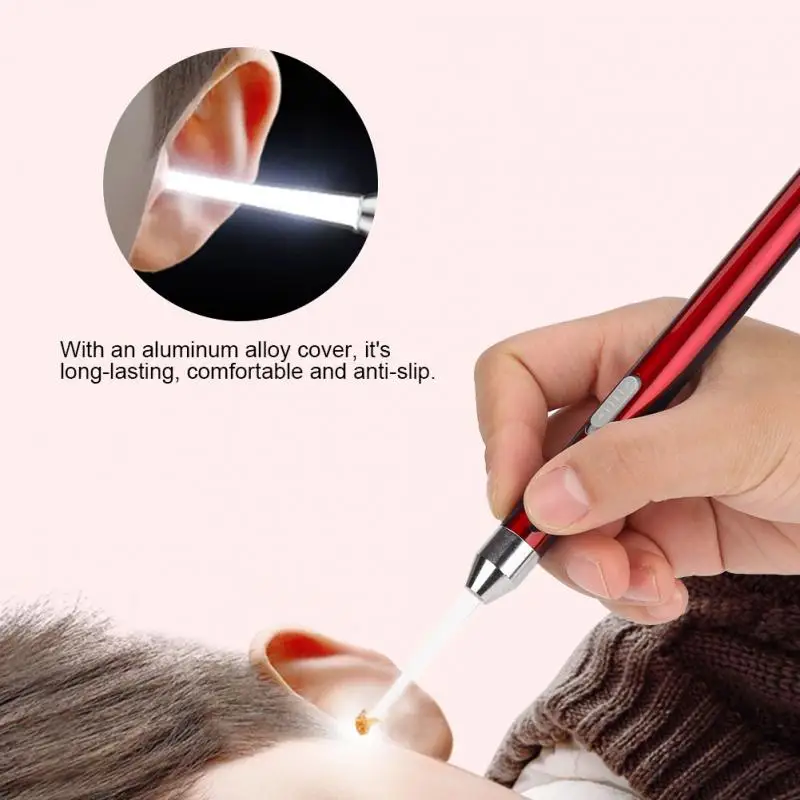 

LED Flashlight Ear Pick Wax Remover Cleaner Tweezer Cleaning Device Ear Care Tool Kit with USB Charging Cable