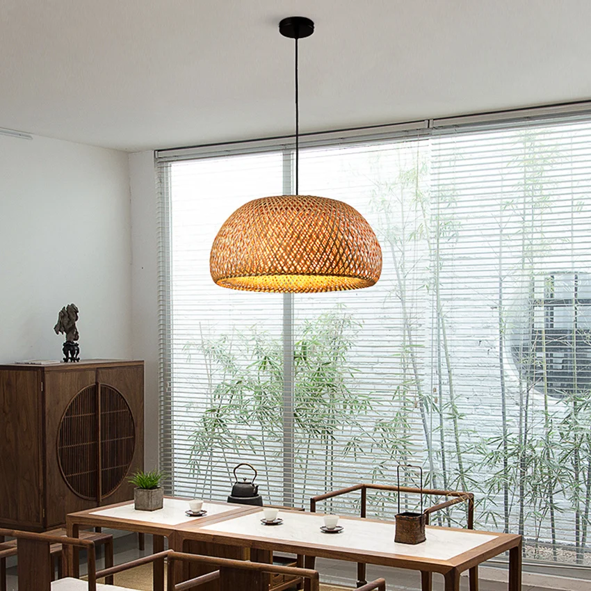 

China Bamboo LED Pendant Lights Work Hand Knitted Bamboo Hanging Lamp Led Pendant Lamp with Bamboo Dinning Room Kitchen Fixtures