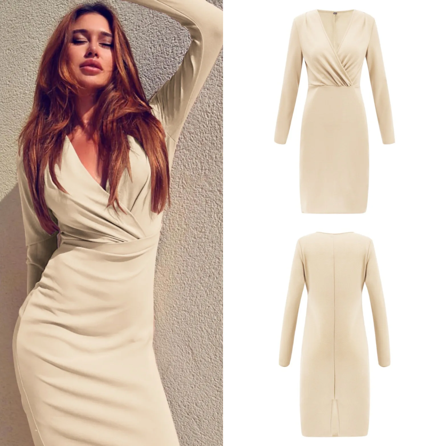 VITIANA Women Work Office Midi Dress Female 2019 Spring Long Sleeve V Neck Elegant Slim Bodycon Party Casual Dresses vestidos VITIANA Women Work Office Midi Dress Female 2019 Spring Long Sleeve V Neck Elegant Slim Bodycon Party Casual Dresses vestidos