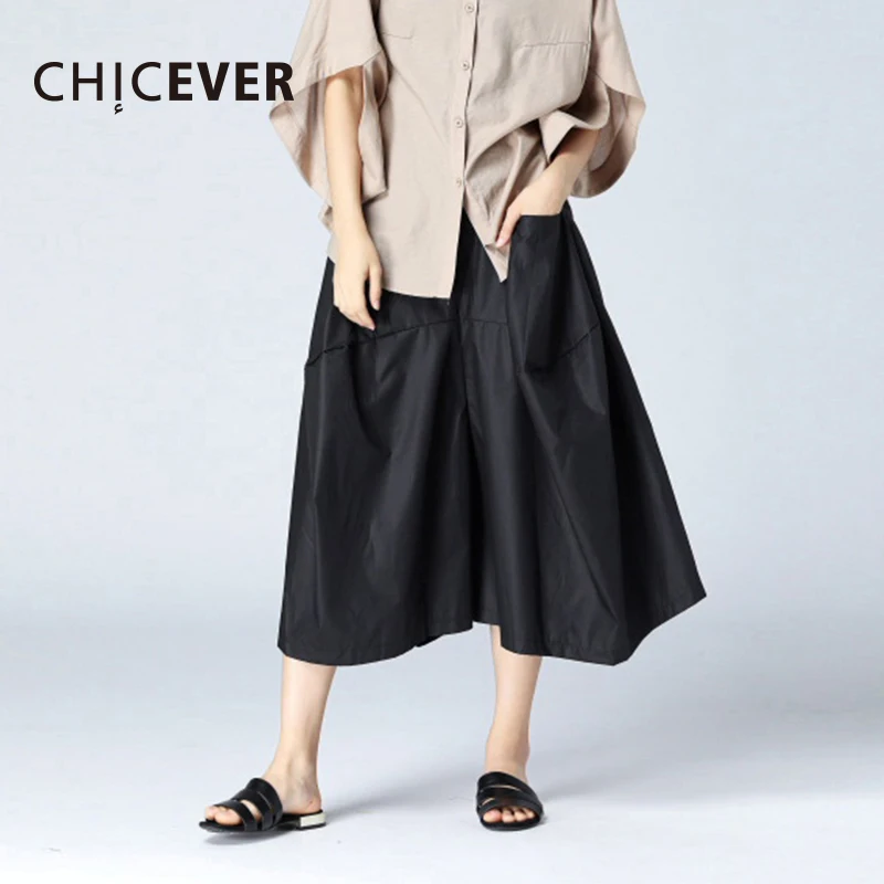 

CHICEVER Irregular Trousers For Women Elastic High Waist Loose Big Size Ankle Length Wide Leg Pants Vintage Fashion Clothing New