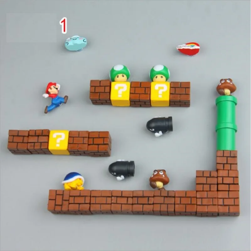 Магниты на холодильник Супер Марио сиуты Зеленый Марио магнитные кубики пули Postbox игрушки с радужной расцветкой для детей день рождения украшения дома