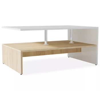 

VidaXL Coffee Table Chipboard 90x59x42 Cm Oak And White Side Table With 2 Shelves Living Room Furniture Home Decoration V3