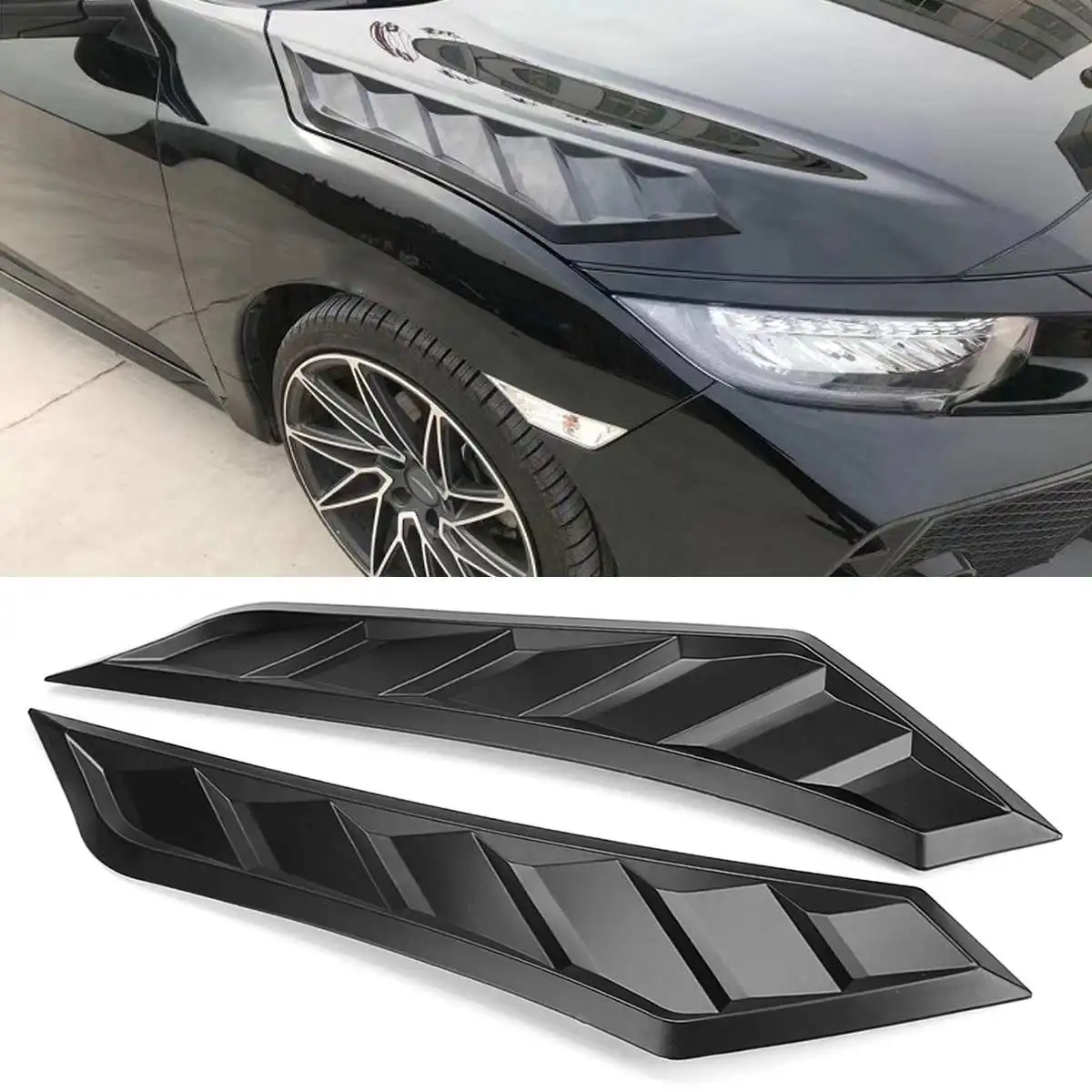 

A Pair Car Front Hood Decorative Side Vent Louver Shades Cover Fits For Honda For Civic 2016-2018 All Model Except Type-R