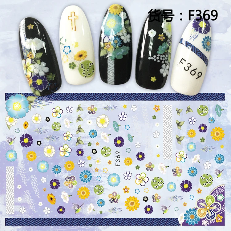 

1 Sheet Embossed 3D Nail Stickers Blooming Flower 3D Nail Art Stickers Decals Adhesive Manicure Nail Art Tips Decoration