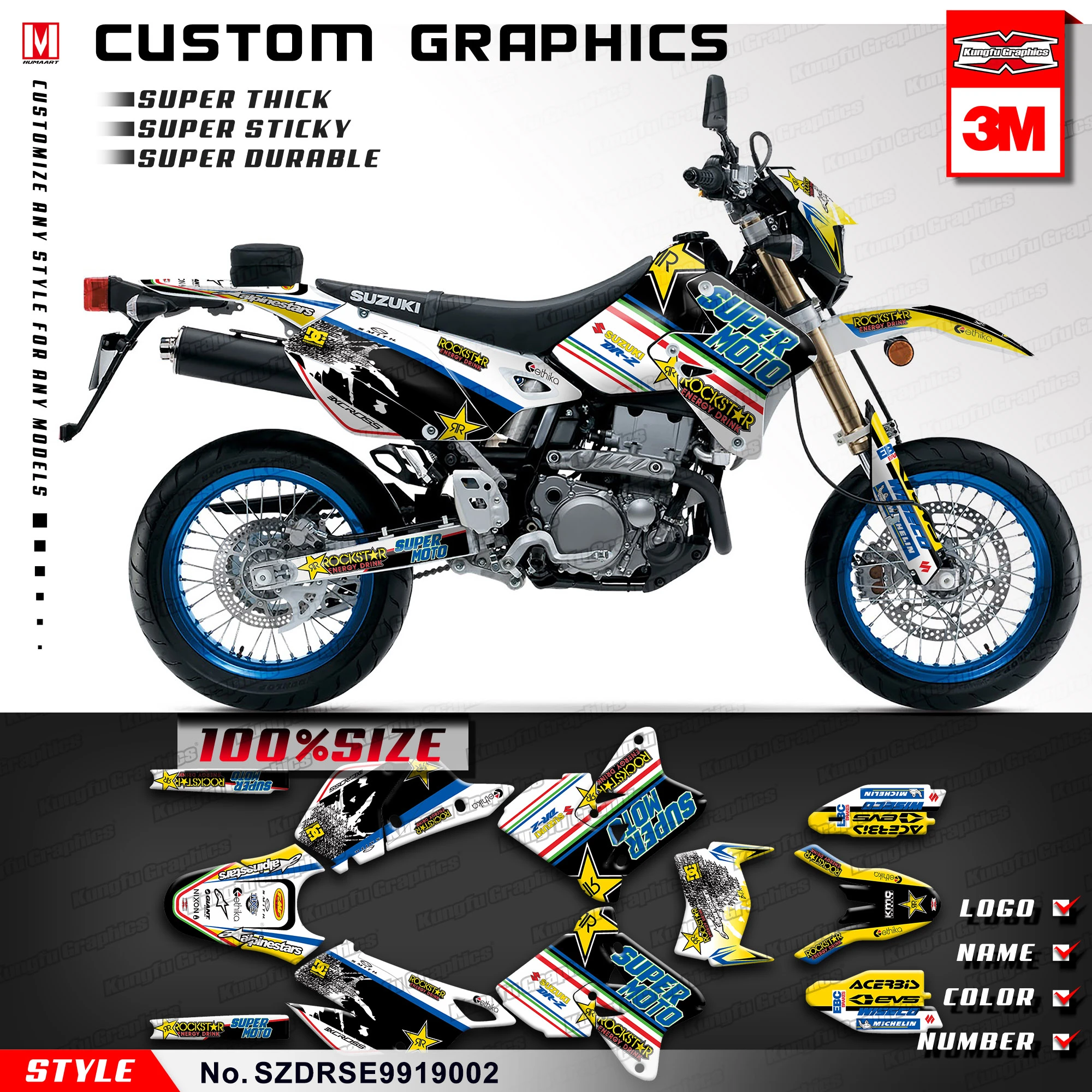 2015 DRZ400SM GRAPHICS FULL KIT SUZUKI DRZ400SM DRZ400E DRZ400S DECALS