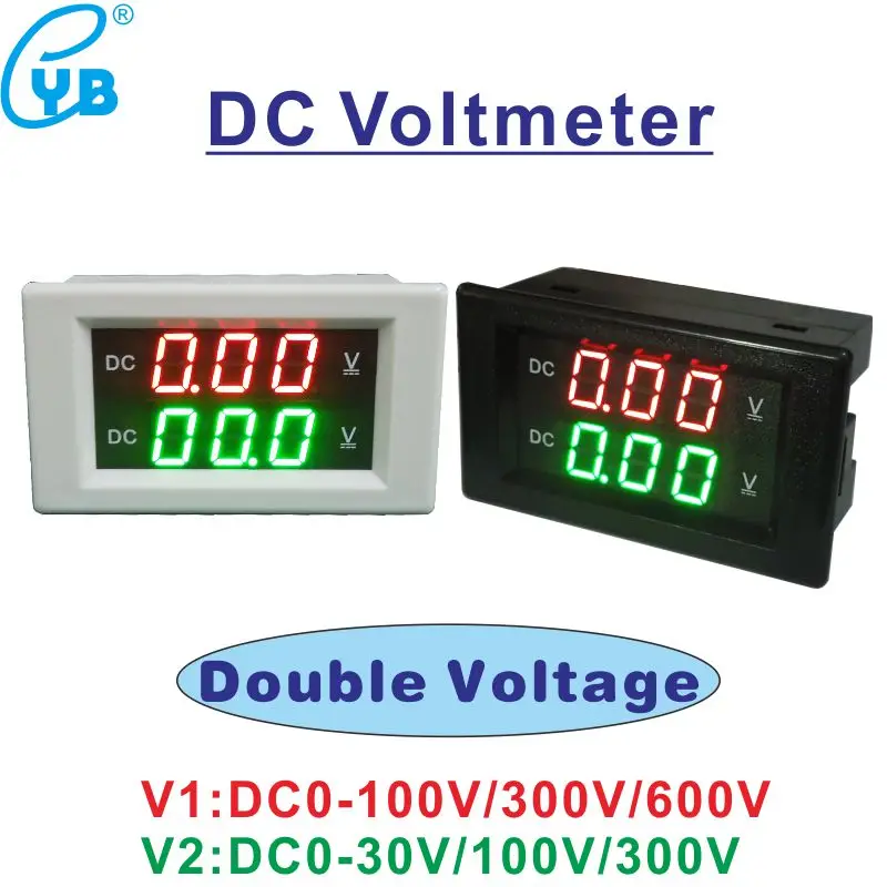 

YB4835VV DC Dual Voltage Meter Double Voltmeter DC 0-30V 100V 300V 600V Volt Panel Meter 0.39'' LED Digital 2-Way Dual Voltmeter
