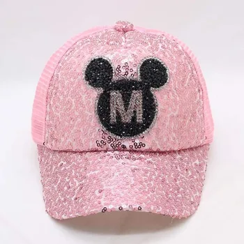 

2 To 8yrs Sequin Visor Shiny Cartoon Baseball Cap Children Mesh Trucker Hat Cute Snapback for Boys Girls Pink White Black Blue